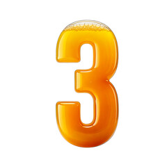 Naklejka premium The number 3 made from a glass of fresh orange juice. Typography of a juicy fruit drink.