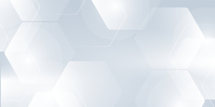 Abstract white and grey hexagonal pattern background design. Modern simple overlapping hexagon geometric element with molecular structures. Medical science technology concept.