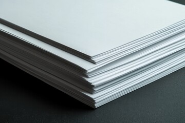 Stack of business documents on a dark surface waiting for organization and review to enhance workflow efficiency and productivity
