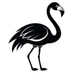 Bold flamingo with elegantly curved neck appears in solid black and white