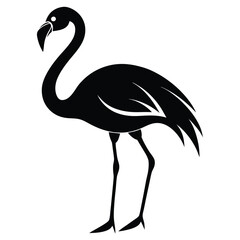 Single flamingo stands gracefully, its black silhouette providing a striking minimalist aesthetic