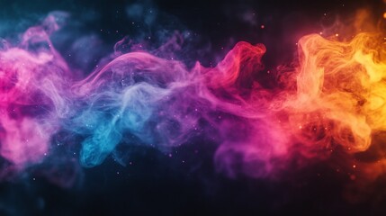 Abstract swirling smoke, vibrant colors on black background