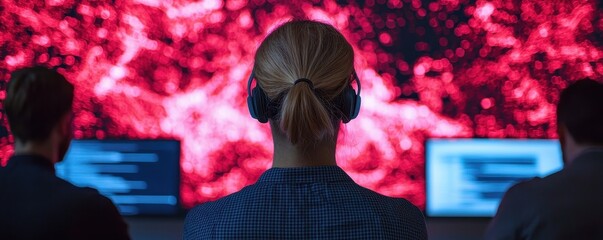 Individuals Analyzing Data with Technology in Modern Workspace