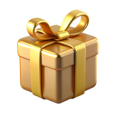 Gleaming golden gift box illustration isolated on white background perfect for festive occasions and special events PNG file isolated on transparent background cut out, clipping path, social media.
