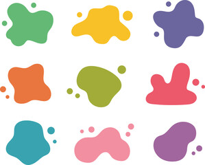 Colorful abstract liquid blob shapes in various shades for creative design purposes