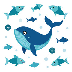 Whale and fish pattern