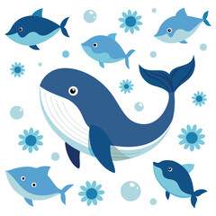 Whale and fish pattern