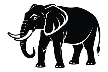Obraz premium Black and white illustrates an elephant with tusks standing calmly