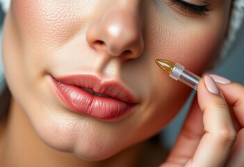 Naklejka premium Close-up of face applying serum to adult skin, rejuvenation, smooth