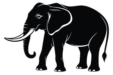 Silhouette of an African elephant shows strong tusks and powerful form in full body