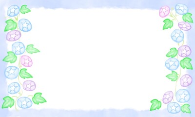 あさがおの水彩風のイラストフレーム