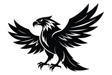 Isolated eagle spreads its wings in a bold, simplistic silhouette against a plain background