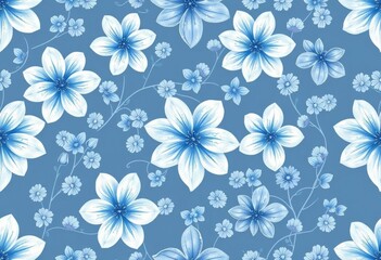 Delicate blue and white floral pattern, seamless repeat , white, pattern