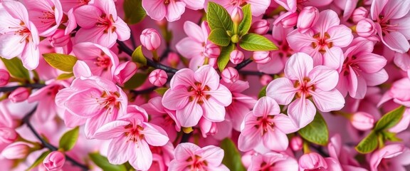 Obraz premium Delicate pink floral blossom pattern, overhead shot, floral design, pattern