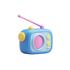 Stylized radio designed with rounded edges and simple shapes, a transparent background