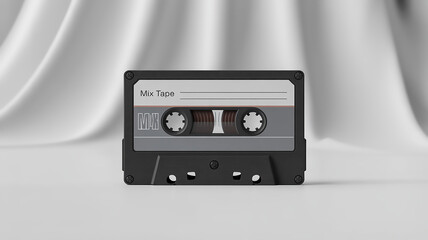 Fototapeta premium High-quality image of a black audio cassette tape isolated on a pure white backdrop