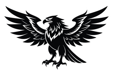 Imposing eagle spreads its expansive wings in a fierce, powerful heraldic black symbol