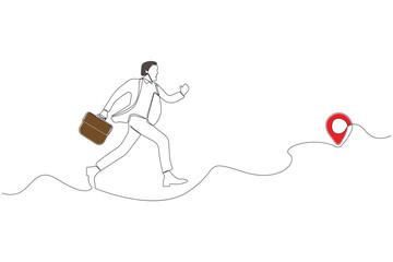 Hand-drawn businessman with a briefcase running fast continuous line drawing. Vector illustration