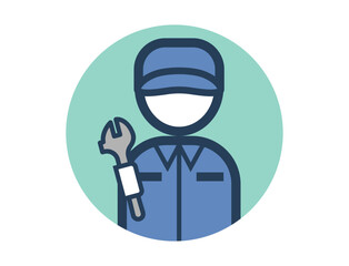 スパナを持った整備士のシンプルな丸いカラフルカラーイラストアイコン