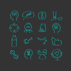 Mental health icon set. Handdrawn vector illustration.