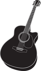 Black Acoustic Guitar Line Art Illustration white
