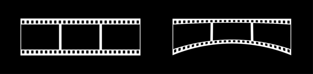 35mm film strip vector design with 3 frames on black background. White film reel symbol illustration to use for photography, television, cinema, photo frame.