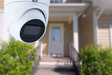 Security camera and private house on the background.