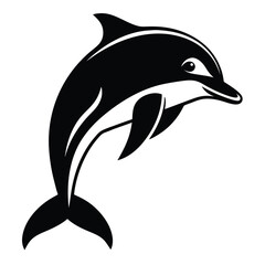 Obraz premium Black shaded dolphin cheerfully leaps upward, showing sleek curves against a white background