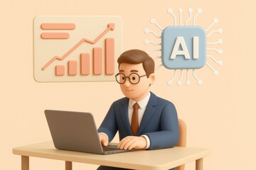 Artificial intelligence concept with businessman working on laptop