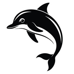 Solemn black dolphin gracefully leaping upwards showcases the unique marine animal art style
