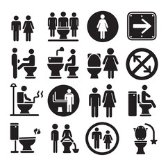 set toilet sign symbol icon  bathroom outline sig Restrooms for men and women, vecto