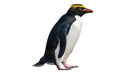 Standing Penguin with Yellow Crest Isolated on White