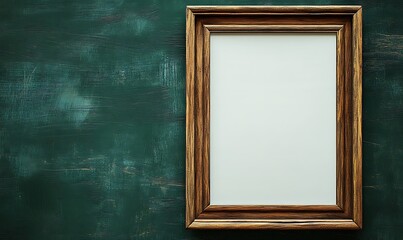 Wooden picture frame displayed on a textured green surface