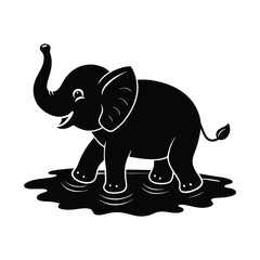 Baby Elephant Playing in Water Puddle