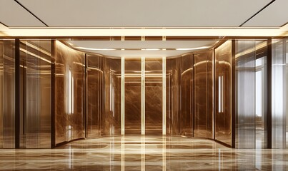 A modern luxurious interior showcasing a marble hallway entrance