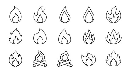 fire flat line icons  flames  flame of various shapes.