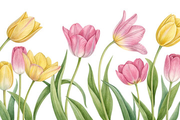Naklejka premium Colorful spring tulips bloom in an isolated set against a white background