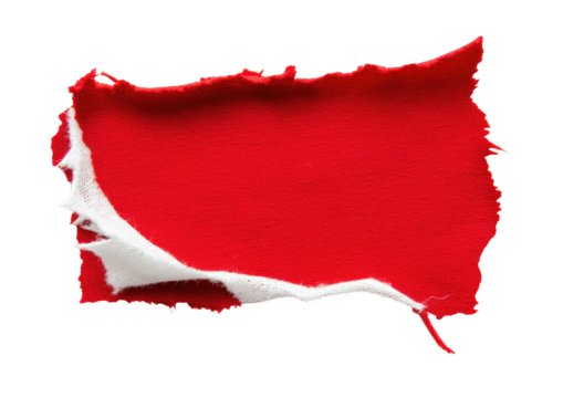Red fabric ripped open