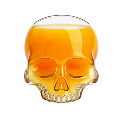 The skull made from a glass of fresh orange juice. A juicy fruit drink.