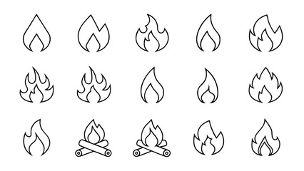 fire flat line icons  flames  flame of various shapes.