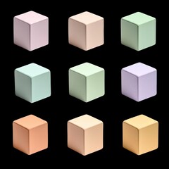 Obraz premium Colorful Soft Cubes on Black Background for Creative Projects