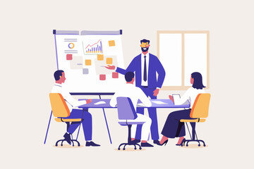 Business Presentation with Team in Meeting Room Presenter Explaining Growth Chart to Colleagues Corporate Strategy and Success