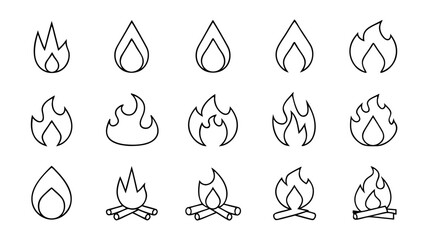 fire flat line icons  flames  flame of various shapes.