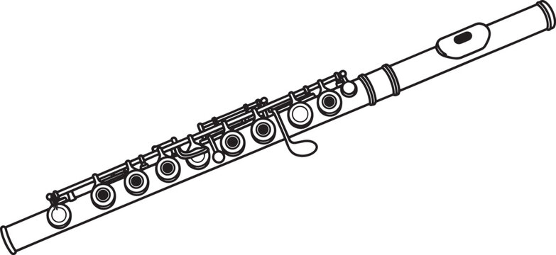 Black and White Flute Musical Instrument Line Drawing