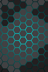 Dark Hexagon Grid with Neon Blue Glow – Futuristic Tech Background.
