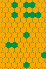 Abstract Beehive Grid with Yellow and Green Hexagon Pattern.