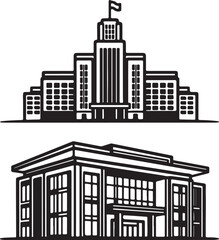 Fototapeta premium Urban city buildings vector illustration with a modern skyscraper skyline silhouette