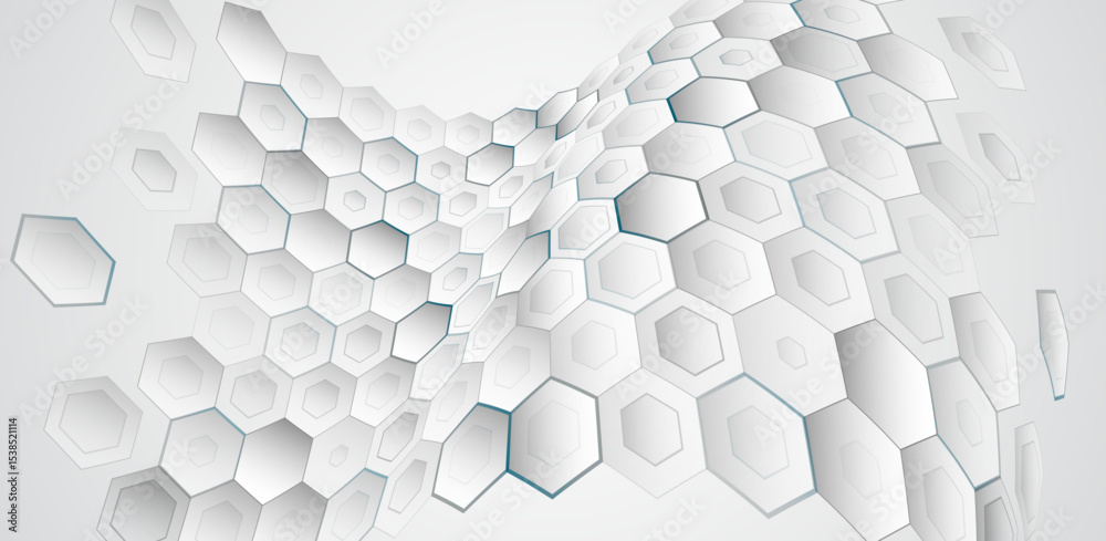 Aufkleber abstract 3d hexagonal pattern with a smooth wave effect. white and light gray tones create a modern,