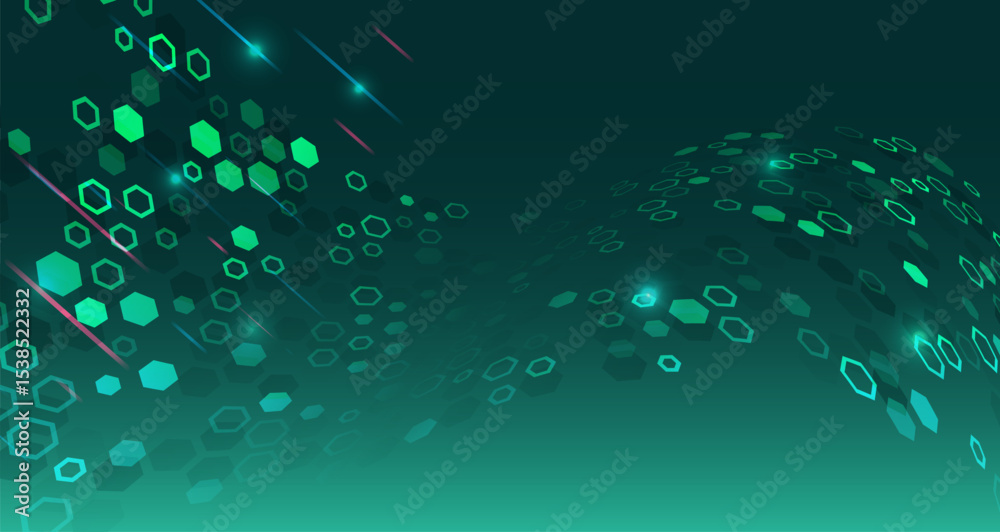 Aufkleber abstract background with hexagonal shapes and glowing lines in green tones. technological and futuri