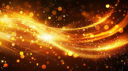 Fototapeta premium Shimmering golden particles create mesmerizing wave of light, evoking sense of magic and wonder in this abstract design